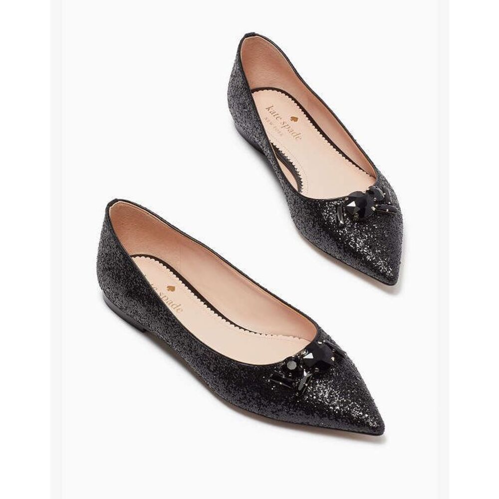 Kate Spade New York Glitz Silver Glitter Point-Toe Flats - Women’s Size 8 NWB